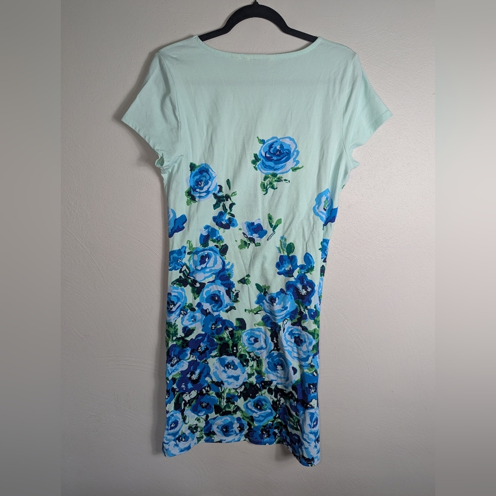 S Liz Claiborne Blue Floral Print Shirt Dress - Picture 2 of 4